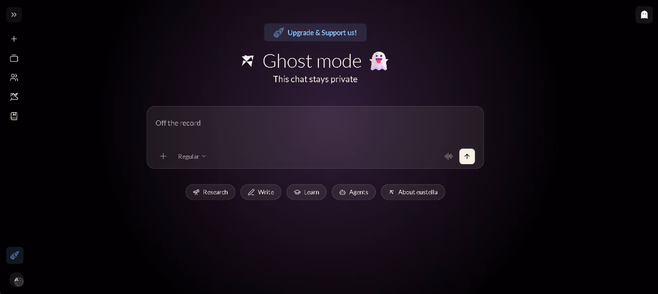 Eustella ghost mode, a private chat that leaves no record of the conversation