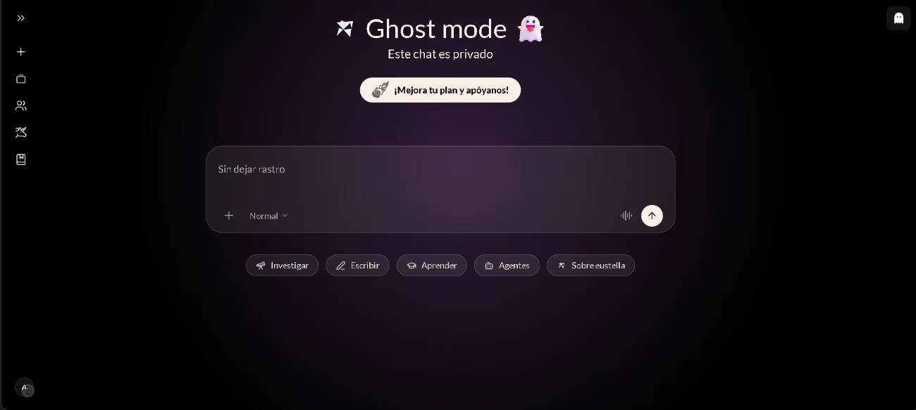 Modo fantasma de Eustella, un chat privado que no deja rastro de la conversación